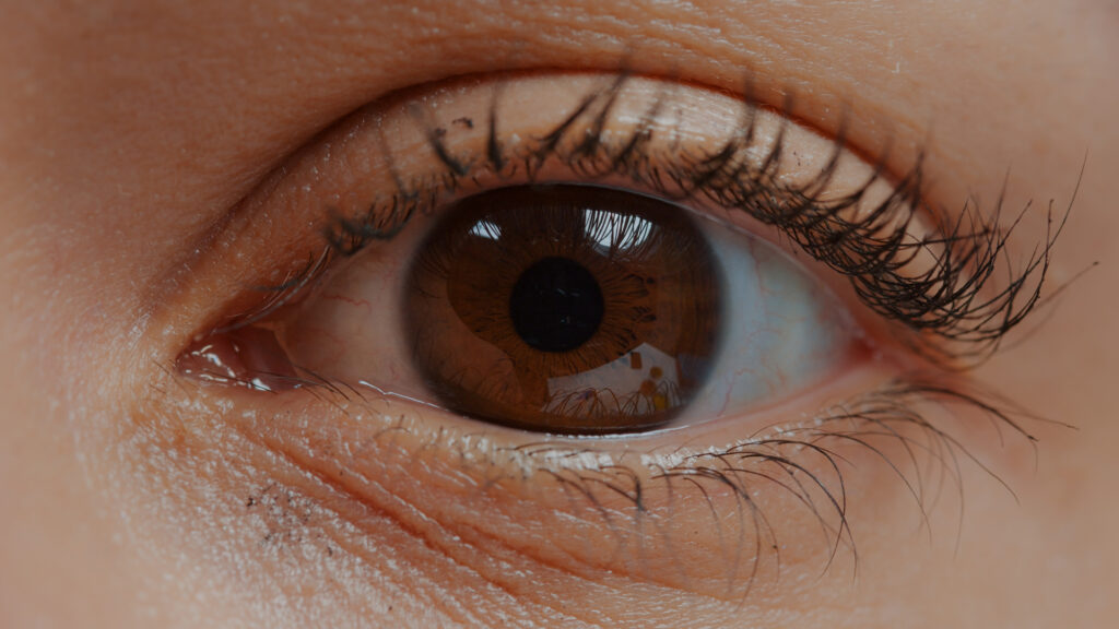 Closeup or zoomed in shot of a young womans eye