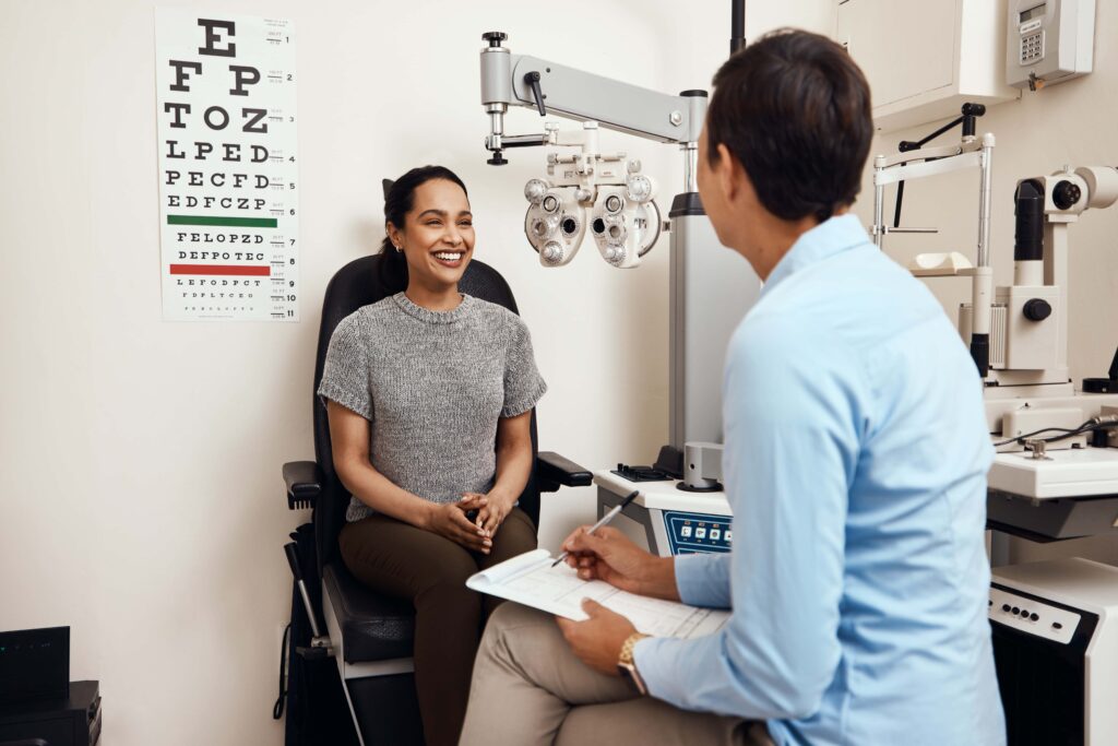 eye test or eye exam inside doctors clinic