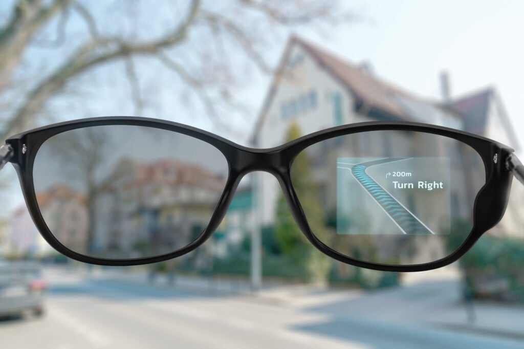 POV of using smart glasses for navigation in the city